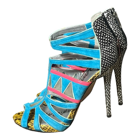 Sam Edelman Shoes - Sam Edelman Turquoise and Pink Suede Sandal Heels Size 8.